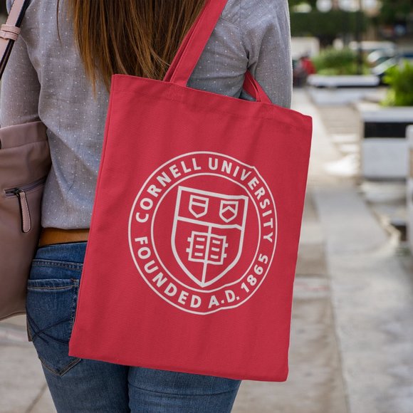 NEW Cornell University Seal Circle Logo Canvas Medium Tote Bag RED - Picture 2 of 2